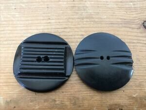 Vintage Antique Mismatched Pair Set Black Bakelite Mid Century Buttons 4cm 1.5"